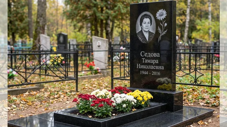 Памятник с гравировкой ромашек — выполненная работа «Седова» в Санкт-Петербурге