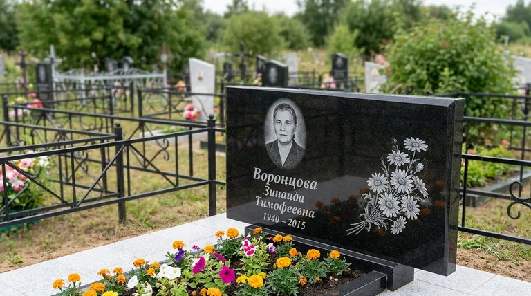 Памятник с гравировкой ромашек — выполненная работа «Воронцова» в Санкт-Петербурге