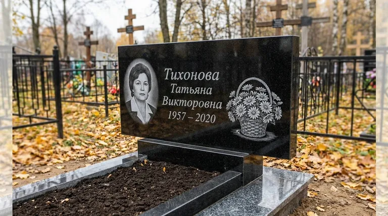 Памятник с гравировкой ромашек — выполненная работа «Тихонова» в Санкт-Петербурге