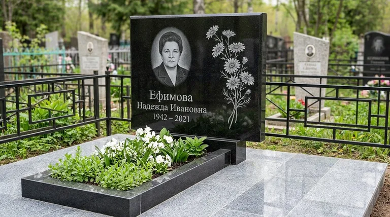 Памятник с гравировкой ромашек — выполненная работа «Ефимова» в Санкт-Петербурге