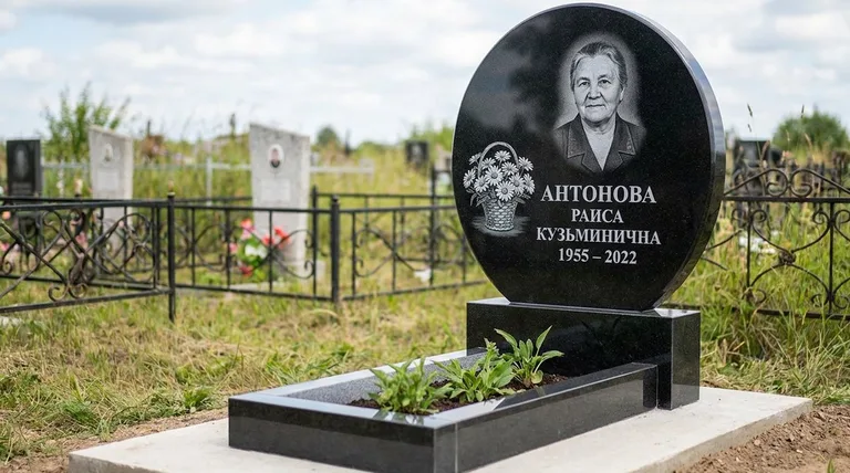 Памятник с гравировкой ромашек — выполненная работа «Антонова» в Санкт-Петербурге
