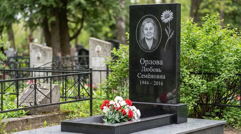 Памятник с гравировкой ромашек — выполненная работа «Орлова» в Санкт-Петербурге