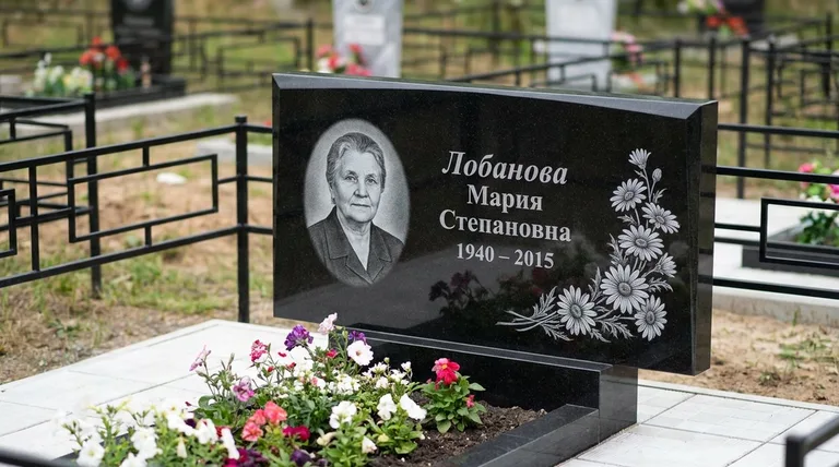 Памятник с гравировкой ромашек — выполненная работа «Лобанова» в Санкт-Петербурге