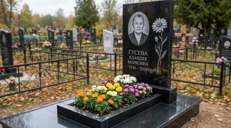 Памятник с гравировкой ромашек — выполненная работа «Гусева» в Санкт-Петербурге