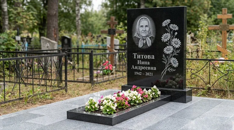 Памятник с гравировкой ромашек — выполненная работа «Титова» в Санкт-Петербурге