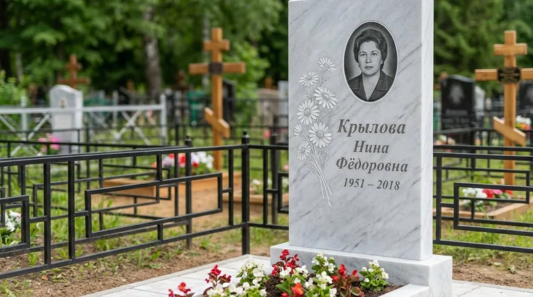 Памятник с гравировкой ромашек — выполненная работа «Крылова» в Санкт-Петербурге