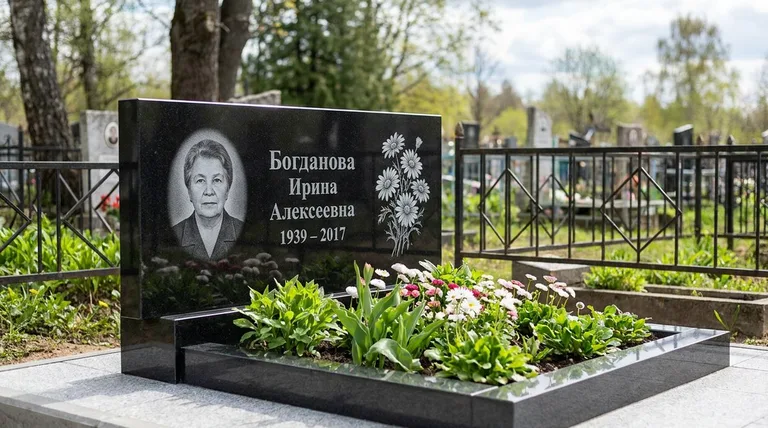 Памятник с гравировкой ромашек — выполненная работа «Богданова» в Санкт-Петербурге