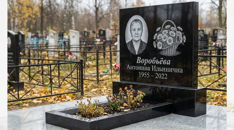 Памятник с гравировкой ромашек — выполненная работа «Воробьёва» в Санкт-Петербурге