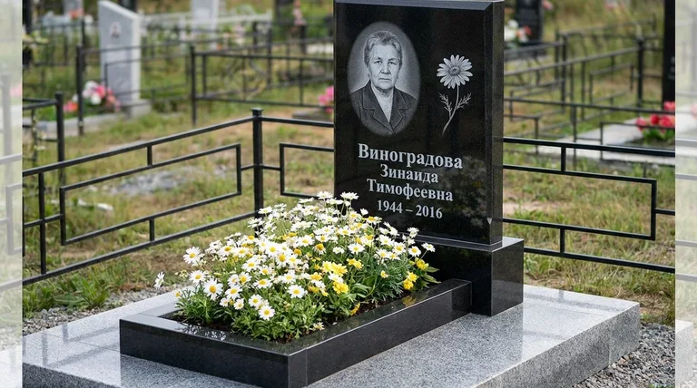 Памятник с гравировкой ромашек — выполненная работа «Виноградова» в Санкт-Петербурге