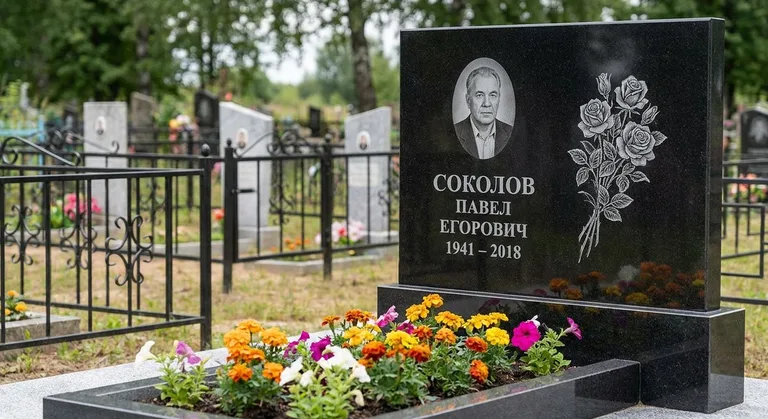 Памятник с гравировкой роз — выполненная работа «Соколов» в Санкт-Петербурге