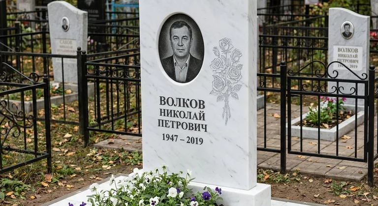 Памятник с гравировкой роз — выполненная работа «Волков» в Санкт-Петербурге