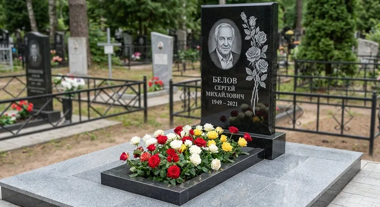Памятник с гравировкой роз — выполненная работа «Белов» в Санкт-Петербурге