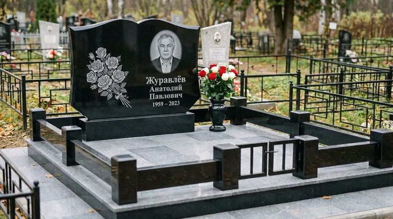 Памятник с гравировкой роз — выполненная работа «Журавлёв» в Санкт-Петербурге
