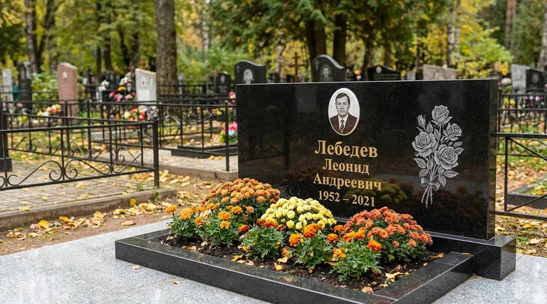 Памятник с гравировкой роз — выполненная работа «Лебедев» в Санкт-Петербурге