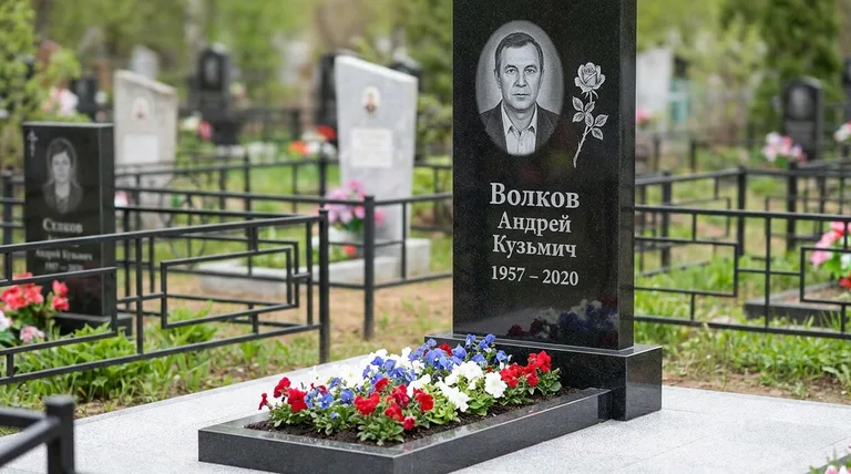Памятник с гравировкой роз — выполненная работа «Волков» в Санкт-Петербурге