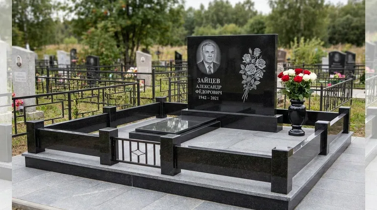 Памятник с гравировкой роз — выполненная работа «Зайцев» в Санкт-Петербурге