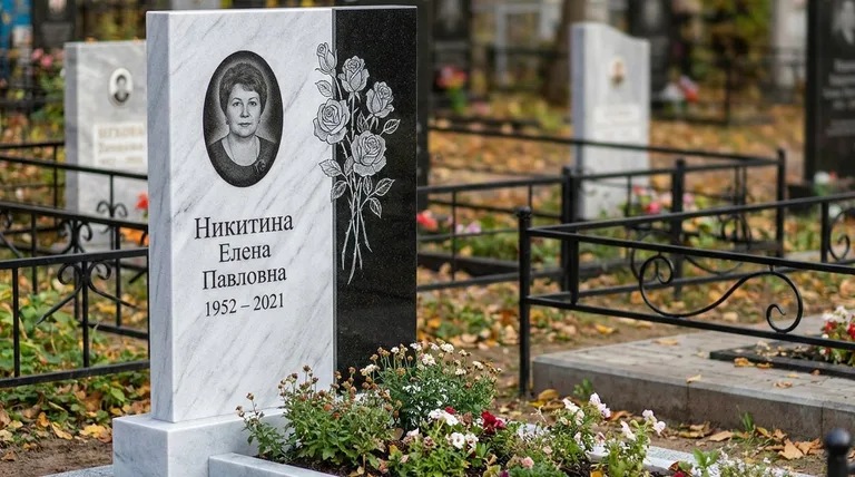 Памятник с гравировкой роз — выполненная работа «Никитина» в Санкт-Петербурге