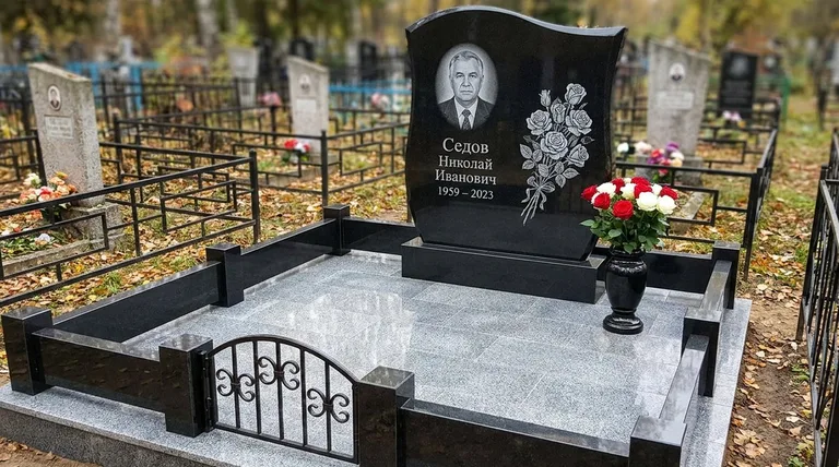 Памятник с гравировкой роз — выполненная работа «Седов» в Санкт-Петербурге