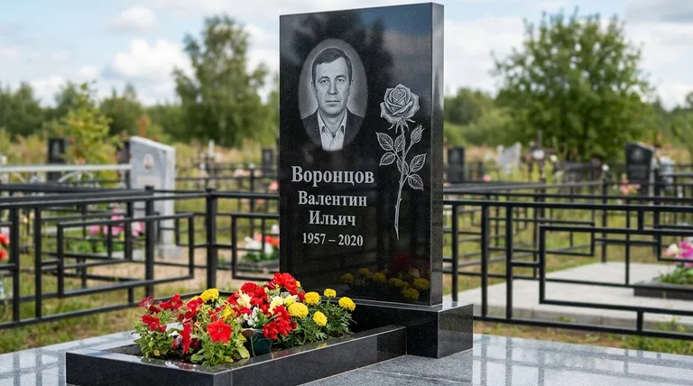 Памятник с гравировкой роз — выполненная работа «Воронцов» в Санкт-Петербурге