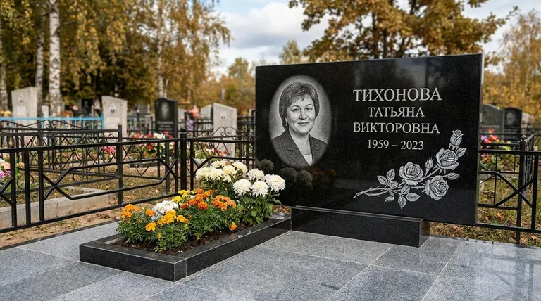 Памятник с гравировкой роз — выполненная работа «Тихонова» в Санкт-Петербурге