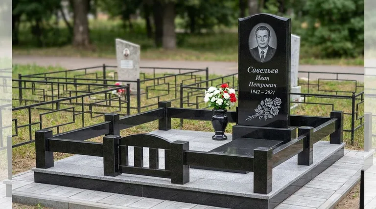 Памятник с гравировкой роз — выполненная работа «Савельев» в Санкт-Петербурге