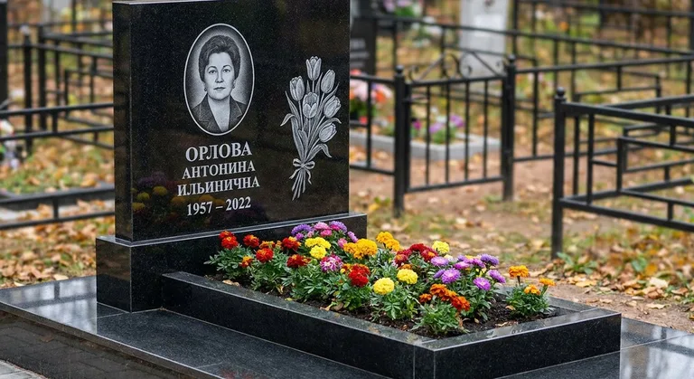 Памятник с гравировкой тюльпанов — выполненная работа «Орлова» в Санкт-Петербурге