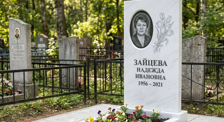 Памятник с гравировкой тюльпанов — выполненная работа «Зайцева» в Санкт-Петербурге