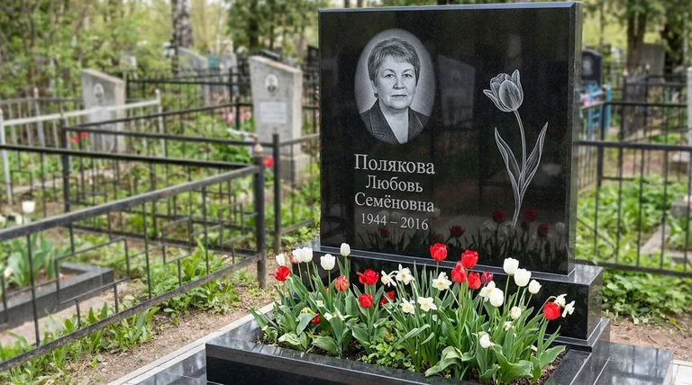 Памятник с гравировкой тюльпанов — выполненная работа «Полякова» в Санкт-Петербурге