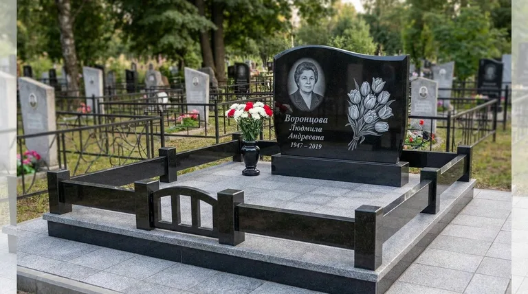 Памятник с гравировкой тюльпанов — выполненная работа «Воронцова» в Санкт-Петербурге