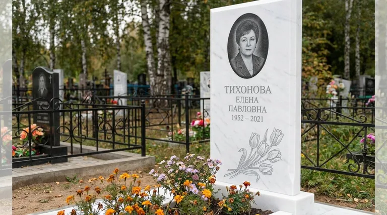 Памятник с гравировкой тюльпанов — выполненная работа «Тихонова» в Санкт-Петербурге