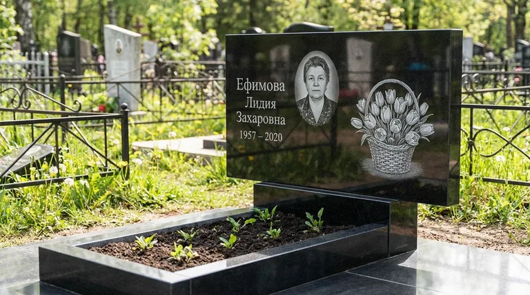 Памятник с гравировкой тюльпанов — выполненная работа «Ефимова» в Санкт-Петербурге