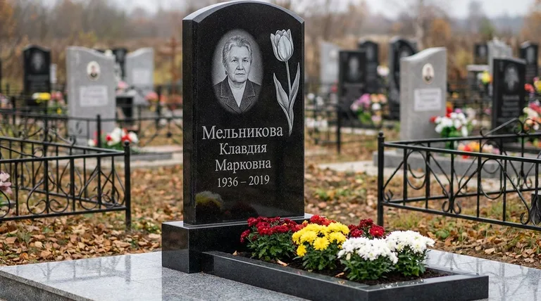 Памятник с гравировкой тюльпанов — выполненная работа «Мельникова» в Санкт-Петербурге