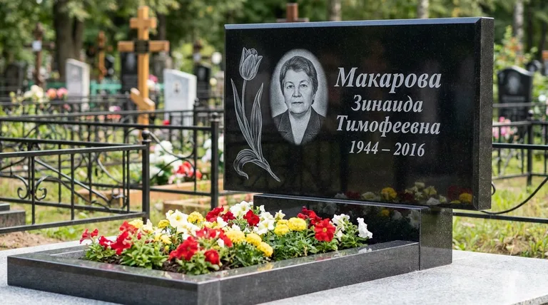 Памятник с гравировкой тюльпанов — выполненная работа «Макарова» в Санкт-Петербурге