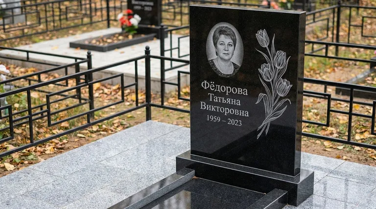 Памятник с гравировкой тюльпанов — выполненная работа «Фёдорова» в Санкт-Петербурге