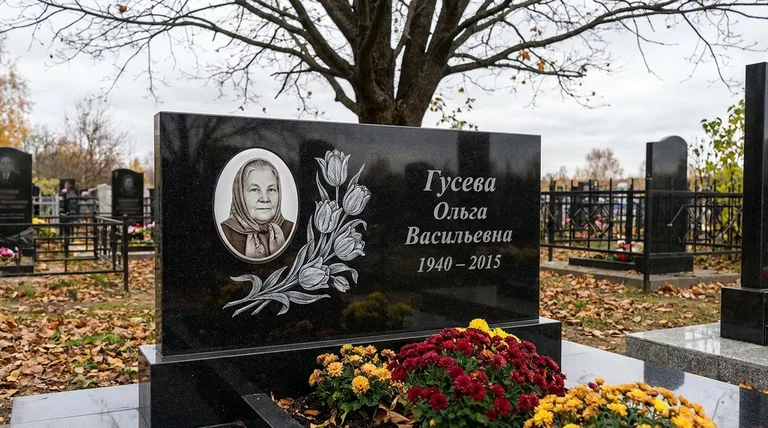 Памятник с гравировкой тюльпанов — выполненная работа «Гусева» в Санкт-Петербурге