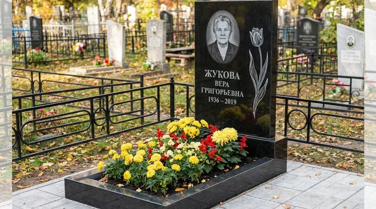 Памятник с гравировкой тюльпанов — выполненная работа «Жукова» в Санкт-Петербурге
