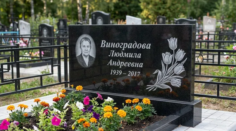 Памятник с гравировкой тюльпанов — выполненная работа «Виноградова» в Санкт-Петербурге