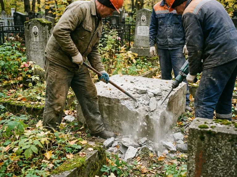 Демонтаж бетонного цоколя и тумбы памятника в Санкт-Петербурге