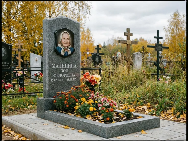 Чёрно-белый керамический портрет на памятнике в Санкт-Петербурге