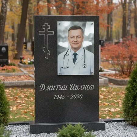 Портрет на стекле 180×240 мм на чёрной стеле в Санкт-Петербурге