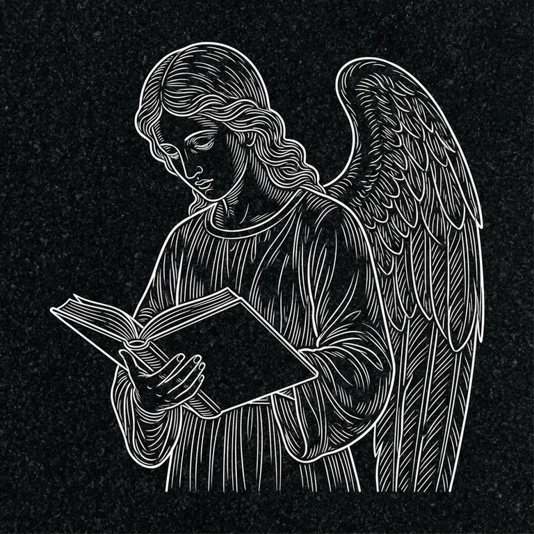 Эскиз гравировки ангела на памятник — ангел с раскрытой книгой в Санкт-Петербурге
