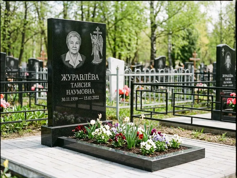 Памятник с гравировкой ангела — гравировка ангела с голубем по диагонали стелы, работа «Журавлёва» в Санкт-Петербурге