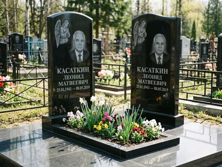 Памятник с гравировкой ангела — гравировка молящегося ангела в верхней части стелы, работа «Касаткин» в Санкт-Петербурге