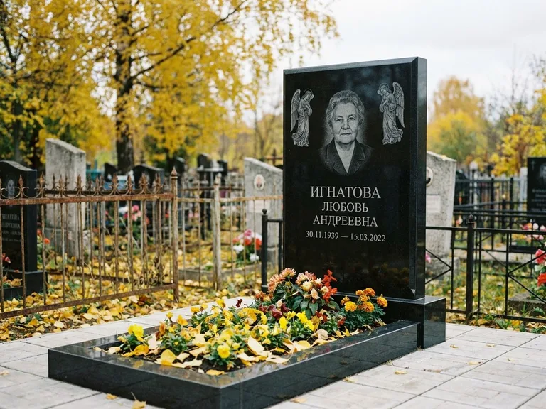 Памятник с гравировкой ангела — гравировка двух ангелов по сторонам портрета, работа «Игнатова» в Санкт-Петербурге