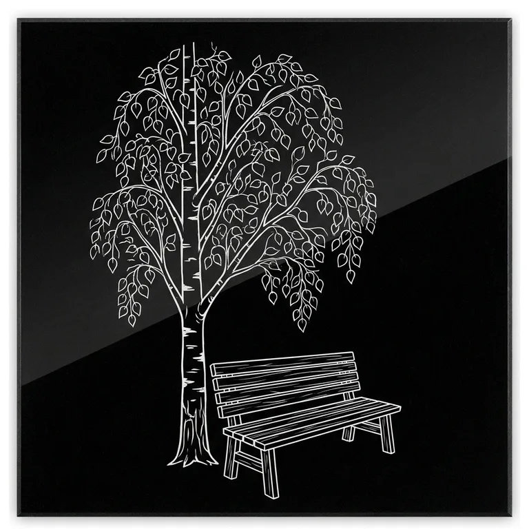 Эскиз: Берёза и скамья — тихий уголок памяти в Санкт-Петербурге