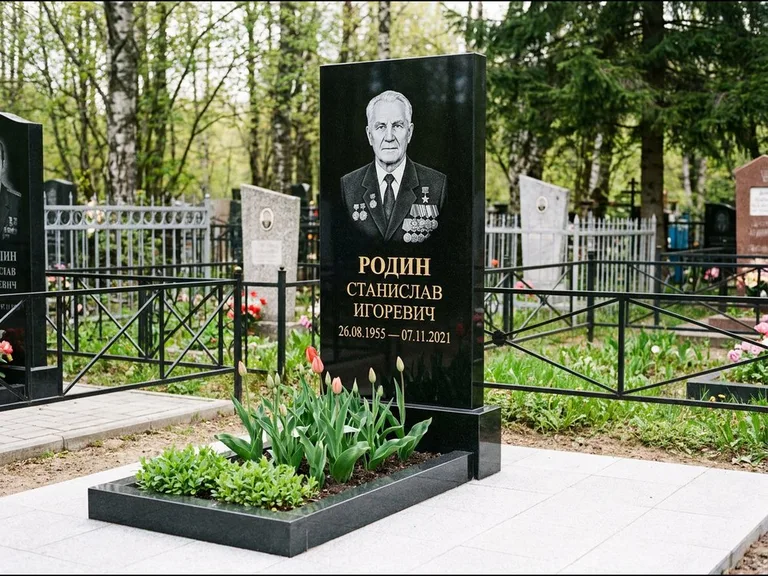 Гравировка портрета на чёрном граните — выполненная работа 21 в Санкт-Петербурге