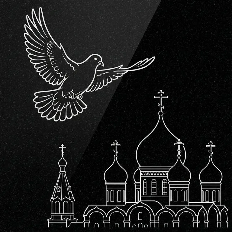 Эскиз гравировки голубей на памятник — голубь в небе над храмом в Санкт-Петербурге