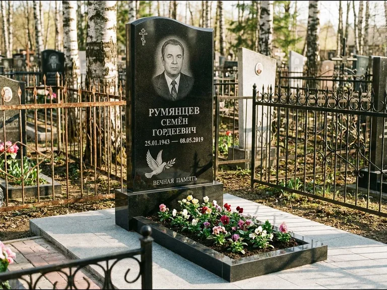 Памятник с гравировкой голубей — гравировка голубя с оливковой ветвью рядом с эпитафией, работа «Румянцев» в Санкт-Петербурге