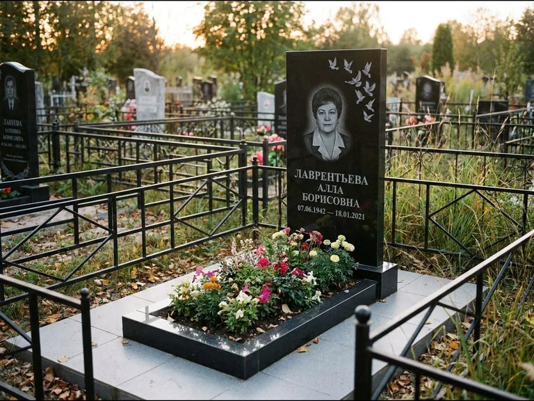 Памятник с гравировкой голубей — гравировка стаи голубей, взлетающей от угла стелы, работа «Лаврентьева» в Санкт-Петербурге