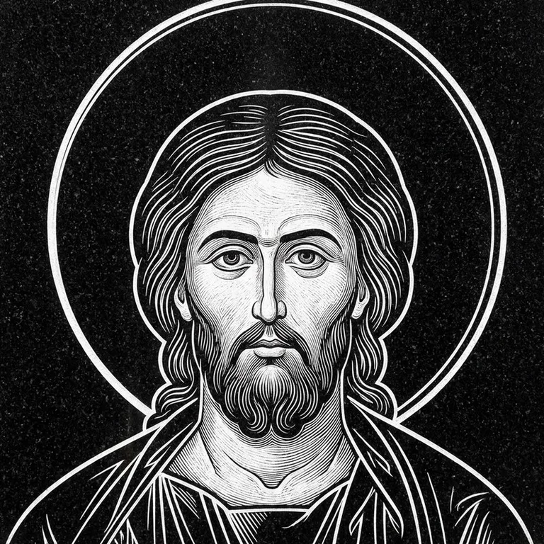 Эскиз иконы: Архангел Михаил — воинам и мужчинам, гравировка на памятник в Санкт-Петербурге